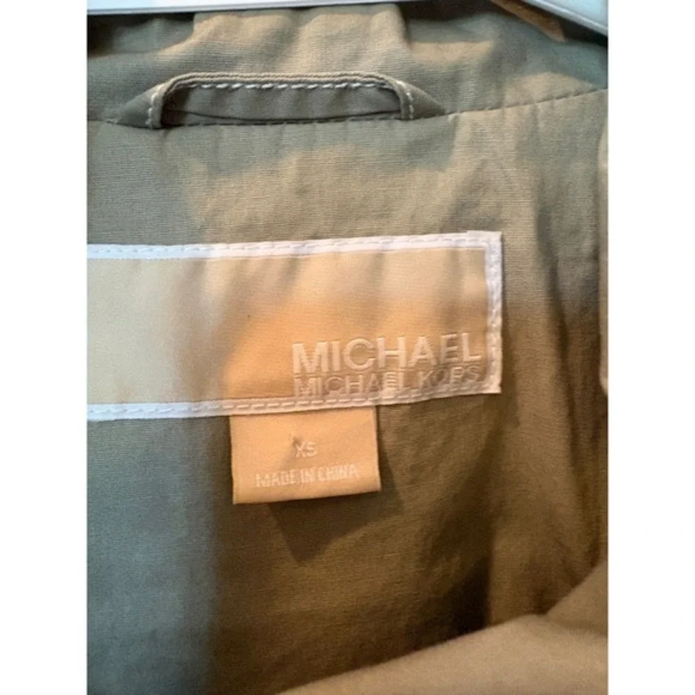 Michael Kors Womens XS Khaki Tan Utility Field‎ Jacket Monogram Lining Gold Zip